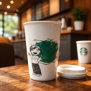 2015 Starbucks Finger Painter Scribbles Double Walled Ceramic Tumbler